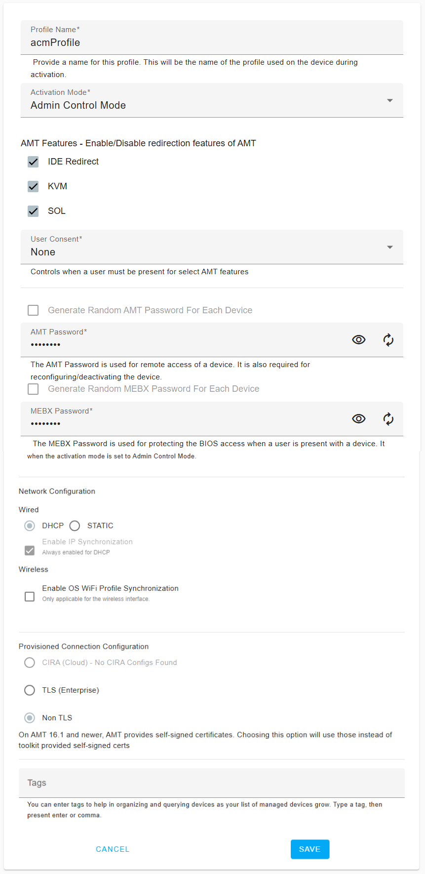 Figure 3: Example ACM profile